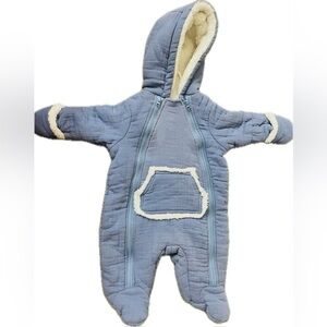 Cozy Blue Baby Snowsuit with Cream Trim 100% cotton 0-3m